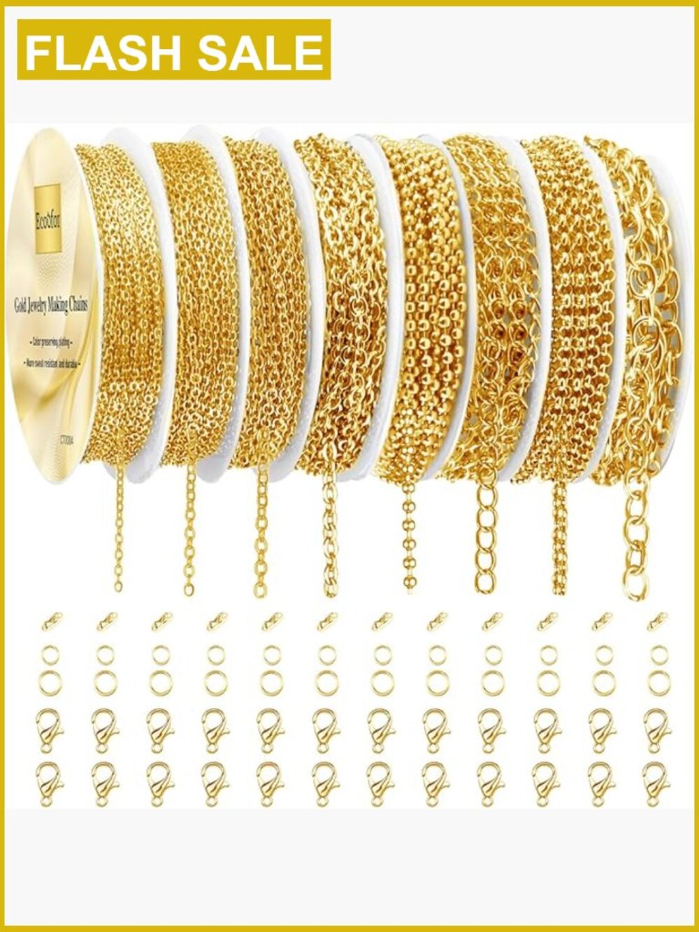 62.3 Feet 8 Rolls Gold Necklace Chains for Jewelry Making DIY Kit